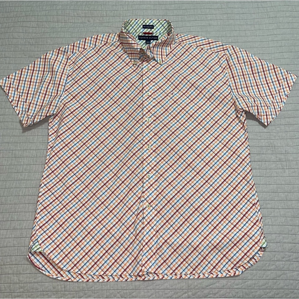 Tommy Hilfiger Men's 80s 2 Ply Fabric Short Sleeve Button Down Shirt Size XL